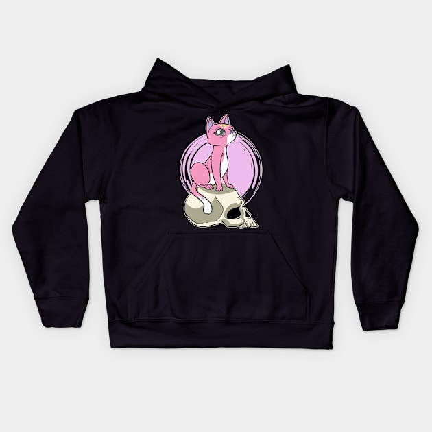 Pastel Goth Cat Skull Kawaii Kids Hoodie by ModernMode